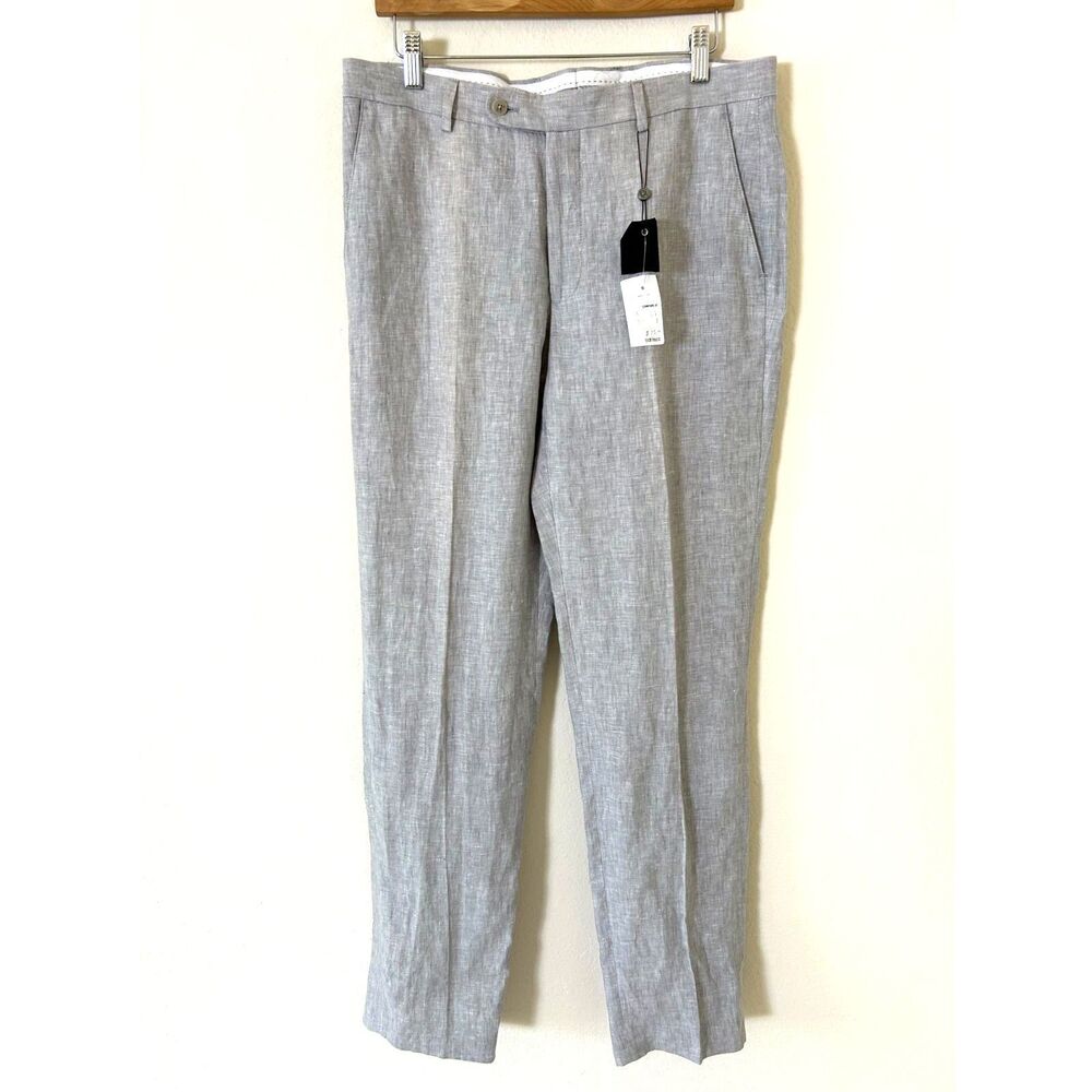 Joseph Abboud‎ Men's 100% LINEN Dress Pants Slim Fit Size 34x34 light Grey NEW